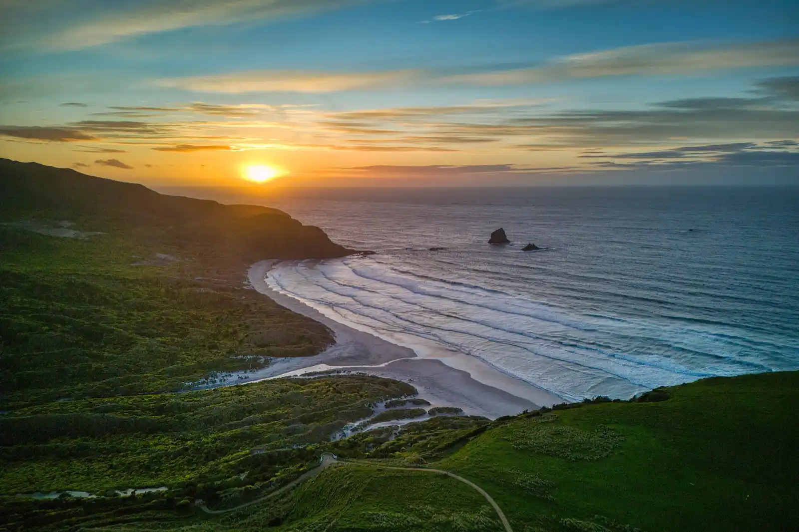 Sunset over Sandfly Bay