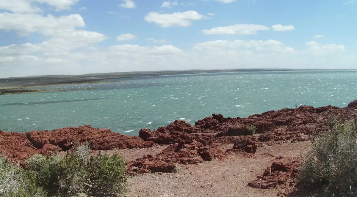 Red rock coastline at Punta Tombo